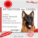 Berger Allemand poils longs, plaque portail humour "Attention au Chien, Jetez Vous au Sol" 24 cm JET