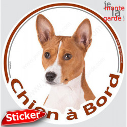 Basenji fauve, sticker voiture rond "Chien à Bord" 15 cm - 3a