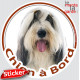 Bearded Collie Blanc et Noir Tête, sticker autocollant rond "Chien à Bord" Disque photo adhésif voiture