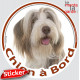 Bearded Collie Blanc et fauve, sticker autocollant rond "Chien à Bord" Disque photo adhésif vitre voiture, auto marron beige