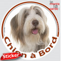 Bearded Collie fauve, sticker voiture rond "Chien à Bord" 15 cm - 3a