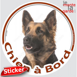 Berger Allemand poils longs, sticker voiture rond "Chien à Bord" 15 cm - 3a