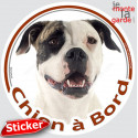 Bouledogue Américain Bringé, sticker voiture rond "Chien à Bord" 15 cm 3a