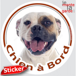 Bouledogue Américain fauve, sticker voiture rond "Chien à Bord" 15 cm 3a