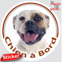 Bouledogue Américain fauve, sticker voiture rond "Chien à Bord" 15 cm 3a