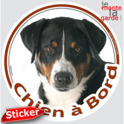 Bouvier d'Appenzell, sticker voiture rond "Chien à Bord" 15 cm - 3a