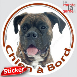 Boxer bringé, sticker voiture rond "Chien à Bord" 15 cm 3a