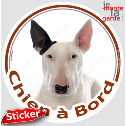 Bull Terrier blanc, sticker voiture rond "Chien à Bord" 15 cm - 3a