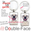 Porte-Clefs Métal, double face photo Bouledogue Américain blanc