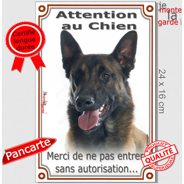 Berger Belge Malinois, plaque portail verticale "Attention au Chien, interdit sans autorisation" pancarte panneau photo