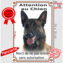 Berger Belge Malinois, plaque portail "Attention au Chien, pas sans autorisation" 24 cm VL