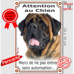 Mastiff Fauve, Plaque Portail "Attention au Chien, interdit sans autorisation" verticale pancarte photo affiche panneau