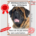 Mastiff, plaque portail verticale "Attention au Chien, pas sans autorisation" 24 cm VL