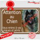 Photo personnalisable, plaque portail marron chocolat "Attention au Chien, risques périls" look plaque de rue 24 cm