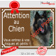 Photo personnalisable, plaque portail marron chocolat "Attention au Chien, risques périls" look plaque de rue 32 cm