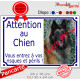 Photo personnalisable, plaque portail blanc liseré bleu "Attention au Chien, risques périls" look plaque de rue