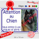 Photo personnalisable, plaque portail blanc liseré bleu "Attention au Chien, risques périls" look plaque de rue 24 cm