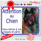 Photo personnalisable, plaque portail blanc liseré bleu "Attention au Chien, risques périls" look plaque de rue 32 cm