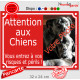 Photo personnalisable, plaque pluriel portail Rouge "Attention aux Chiens, risques périls" look plaque de rue 32 cm