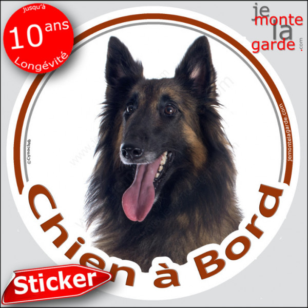 Berger Belge Tervueren Tête, sticker autocollant rond "Chien à Bord" Disque photo adhésif vitre voiture