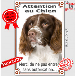 Springer marron, plaque verticale "Attention au Chien, pas sans autorisation" 24 cm VL