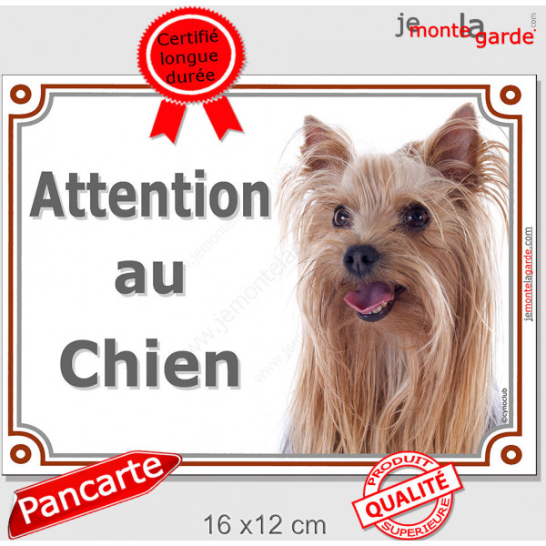 Yorkshire Terrier poils longs Tête, plaque portail "Attention au Chien" pancarte panneau york photo