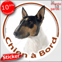 Bull Terrier tricolore, sticker voiture rond "Chien à Bord" 14 cm