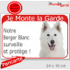 Berger Blanc Suisse tête, plaque portail rouge "Je Monte la Garde, surveille protège" pancarte panneau photo attention au chien 