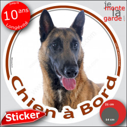 Berger Belge Malinois, sticker autocollant rond "Chien à Bord" Disque photo adhésif vitre voiture