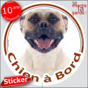 Bouledogue Américain fauve, sticker voiture rond "Chien à Bord" 14 cm