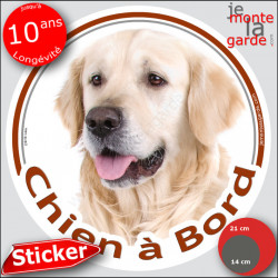 Golden Retriever, sticker voiture rond "Chien à Bord" 2 tailles D