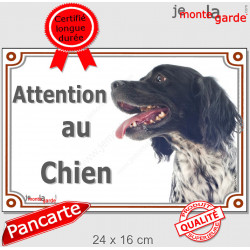 Epagneul Breton noir, plaque portail photo "Attention au Chien" 24 cm LUX