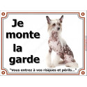 Chien Chinois à Crête Assis, plaque portail "Je Monte la Garde" 24 cm