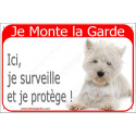 Westie couché, plaque portail rouge "Je Monte la Garde" 24 cm RED A