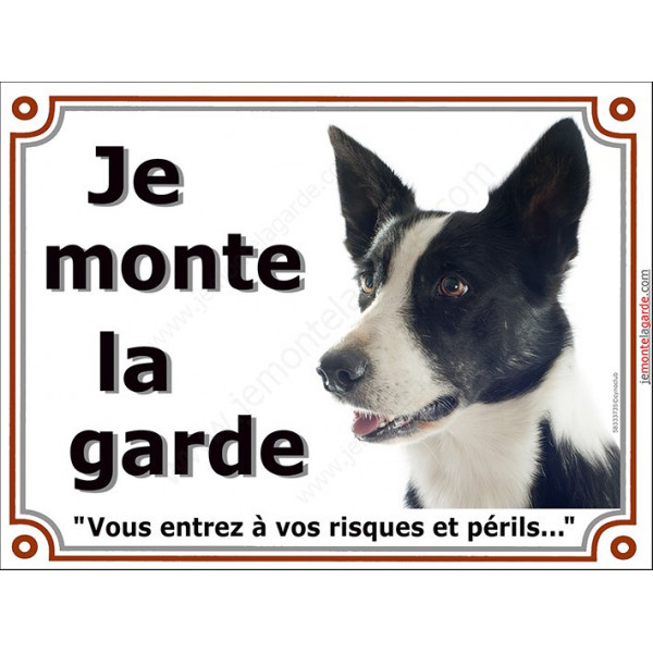 Border Collie Noir Et Blanc Poils Courts Tête Plaque Portail Je Monte La Garde Panneau Affiche Pancarte Risques Périls