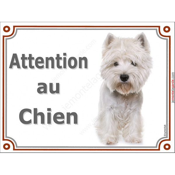 Westie toiletté, plaque portail "Attention au Chien" pancarte panneau photo Westy épilé 