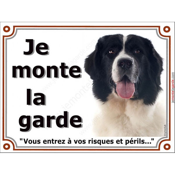 Landseer Tête, Plaque portail "portail Je Monte la Garde, risques périls" panneau affiche pancarte photo attention au chien