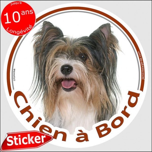 Yorkshire Terrier Biewer Tête, sticker autocollant rond "Chien à Bord" Disque photo adhésif vitre voiture