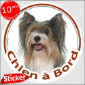 Yorkshire Terrier Biewer, sticker voiture rond "Chien à Bord" 15 cm