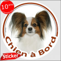 Epagneul Papillon, sticker voiture rond "Chien à Bord" 15 cm