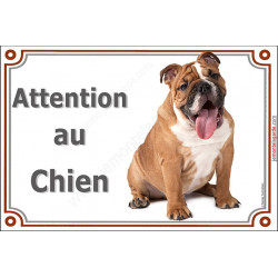 Bulldog Anglais, plaque portail "Attention au Chien" 24 cm LUX