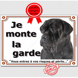 Cane Corso tout noir, plaque portail "Je Monte la Garde" 2 tailles LUX D