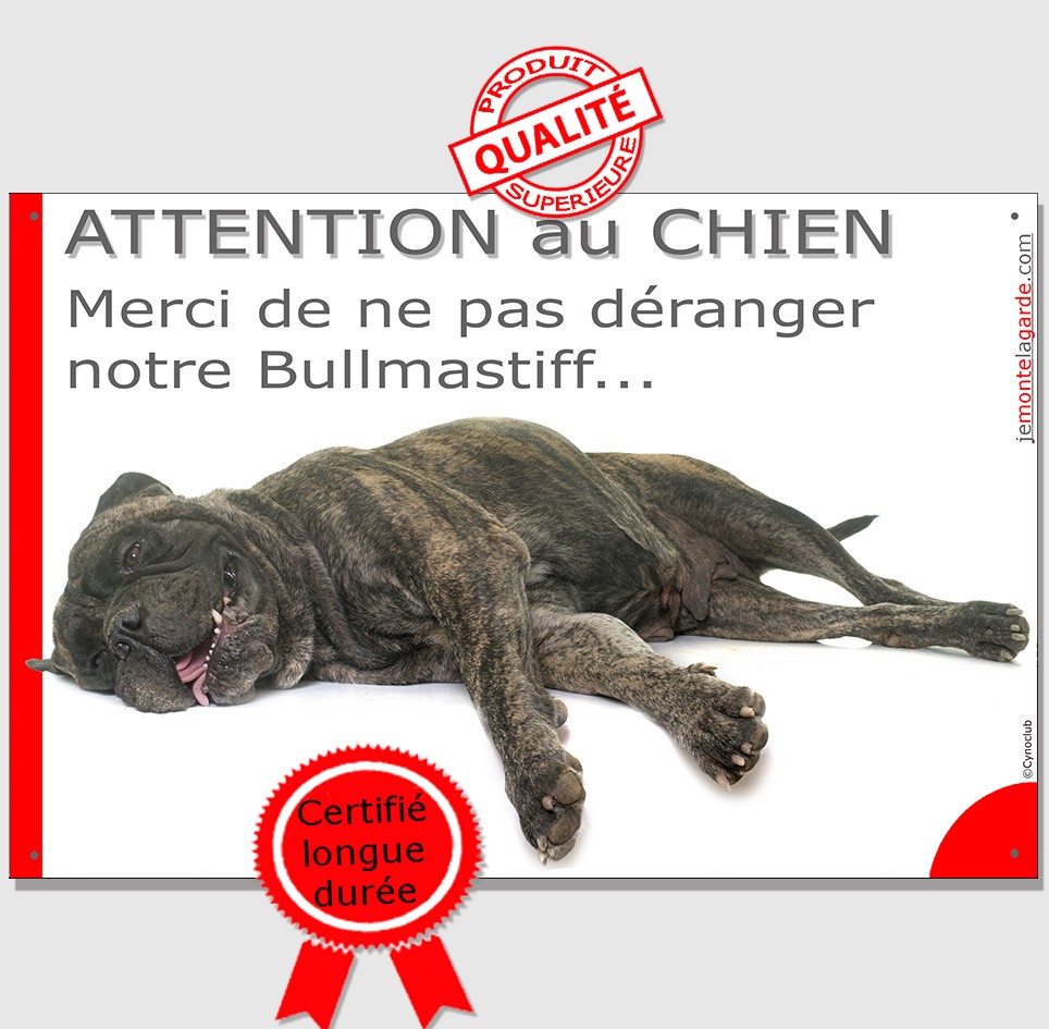 Plaque Attention au Chien, na pas déranger notre Bullmastiff 24 cm