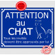 Plaque ou sticker portail bleu humour "Attention au Chat", Tous les invités...approuvés 16 cm, pancarte drole panneau