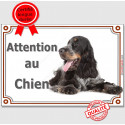 Cocker Anglais tricolore, plaque portail "Attention au Chien" 24 cm LUX