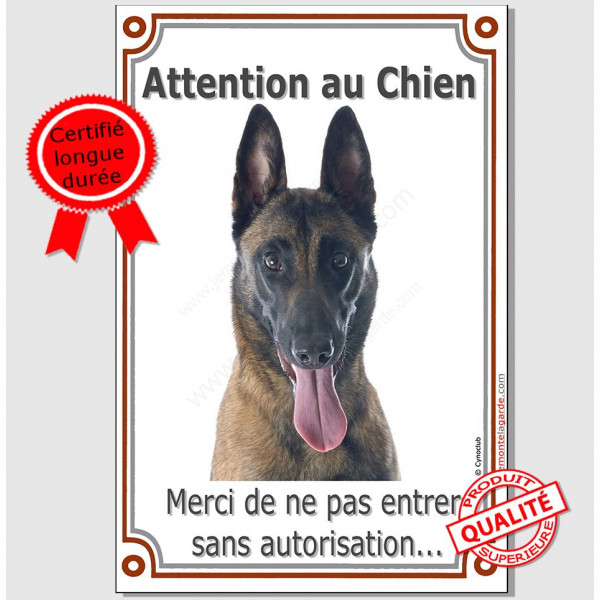 Berger Belge Malinois Tête, Plaque Portail Verticale "Attention au Chien, interdit sans autorisation" pancarte panneau photo