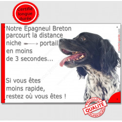 Epagneul Breton noir, plaque humour "distance Niche - Portail 3 secondes" 24 cm 3SEC