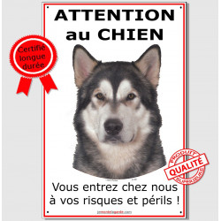 Alaskan Malamute, plaque "Attention au Chien" 24 cm ECO