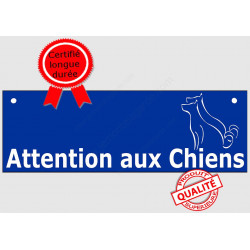 Plaque Portail ou Sticker Attention auX ChienS Barre Bleu au pluriel, pancarte panneau