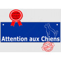 Plaque ou sticker "Attention auX ChienS" Barre Bleu 2 tailles pluriel D